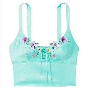 VS Floral Embroidered Satin Crop Top
